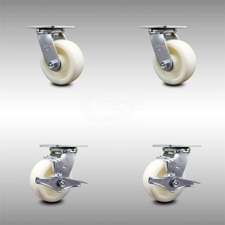 Service Caster 5 Inch Stainless Steel Nylon Swivel Caster Set with Roller Bearings 2 Brakes SCC SCC-SS30S520-NYR-2-TLB-2